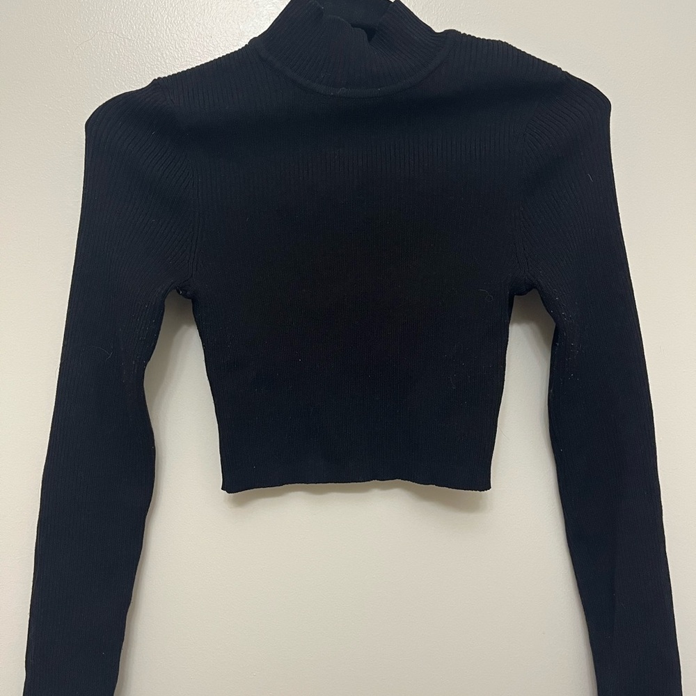 Black Ribbed Turtleneck Crop Top
